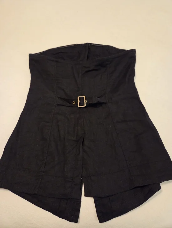 FREE PEOPLE Between Us Black Linen Blend Asymetrical Sweetheart Corset Top SZ S - Picture 6 of 11